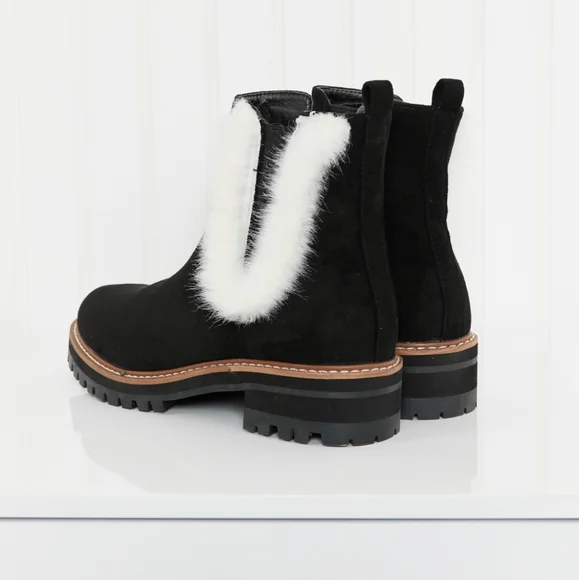 Warmer Days Faux Fur Trim Chelsea Booties in Black - Picture 5 of 5